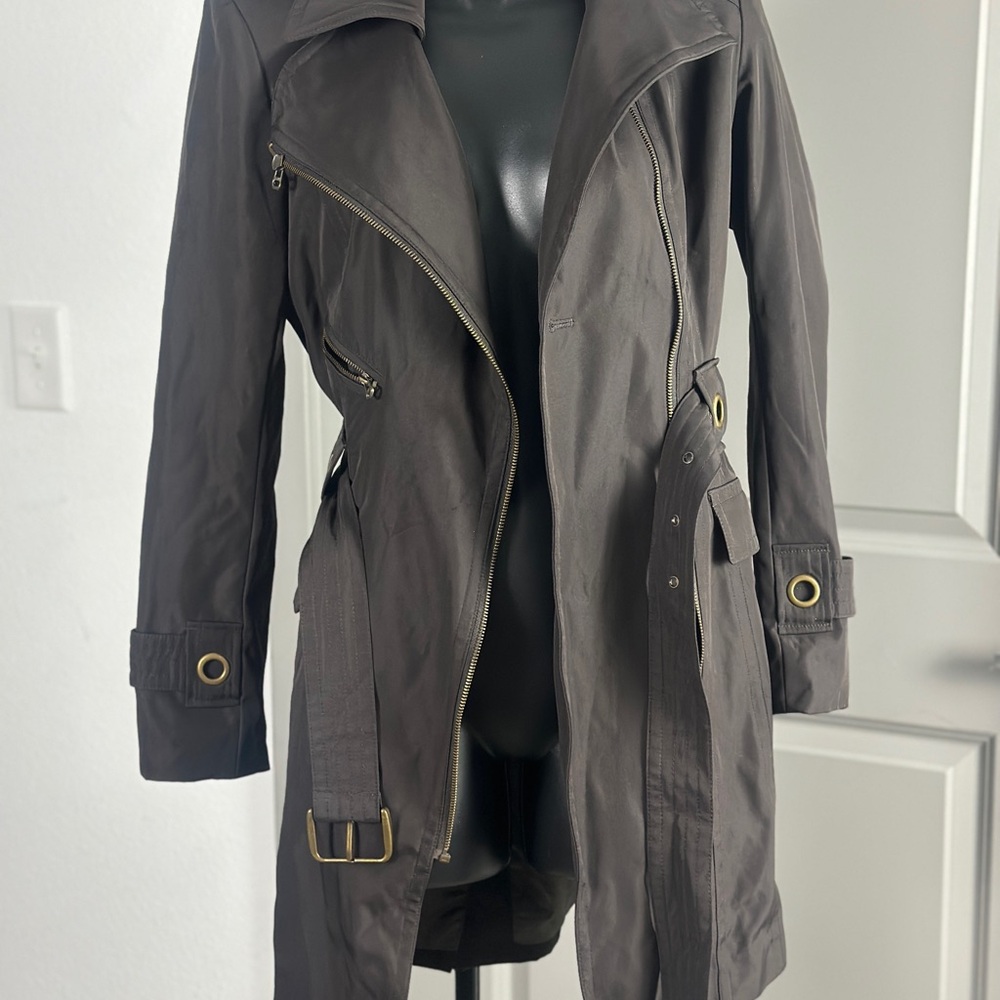 Marc New York Dark Brown Trench Coat with Gold Accents